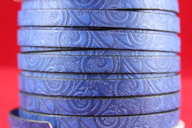 MADE in EUROPE 24'' flat 10mm engraved leather cord, 10mm flat leather cord, 10mm embossed leather cord (503/10/28)