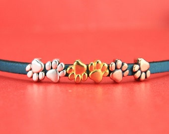FS0026&gt;&gt;MADE in EUROPE 4 zamak paw print sliders for 5mm flat cord, flat 5mm cord slider, zamak paw sliders qty4