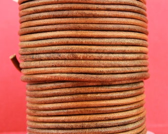 MADE in EUROPE 6 feet 3mm distressed whiskey leather cord, 3mm vintage whiskey round leather cord (SER3VTAN)