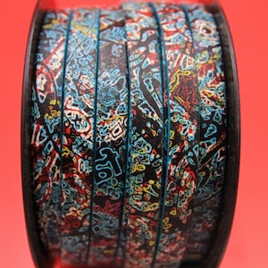 MADE in EUROPE 24&#39;&#39; multi color flat leather cord, 10mm flat leather cord, 10mm printed leather cord