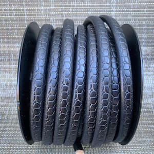 MADE in SPAIN  10x5.5mm licorice leather cord, embossed licorice leather cord, 8&quot; black licorice cord (1MARL10CROCNEG)