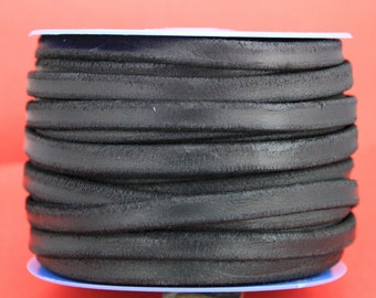 MADE in EUROPE 24" of vintage black nautical leather cord, flat 10mm distressed leather cord, 10x2.5mm leather cord (NA10NEG)