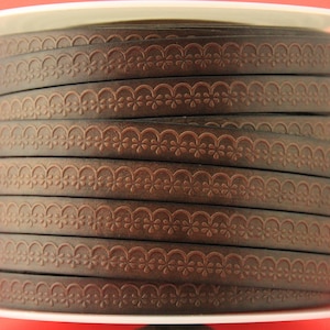 MADE in EUROPE 24&quot; flat leather cord, embossed 10mm dark brown leather cord, genuine leather cord (507/10/37)