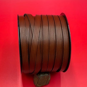 MADE in EUROPE 24&quot; flat leather cord, embossed 10mm medium brown leather cord, genuine leather cord (AR120/10/COG)