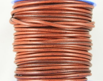 MADE IN SPAIN 2 feet (24") tobacco color round leather cord, genuine round leather cord, spanish leather cord (5ANITAB)
