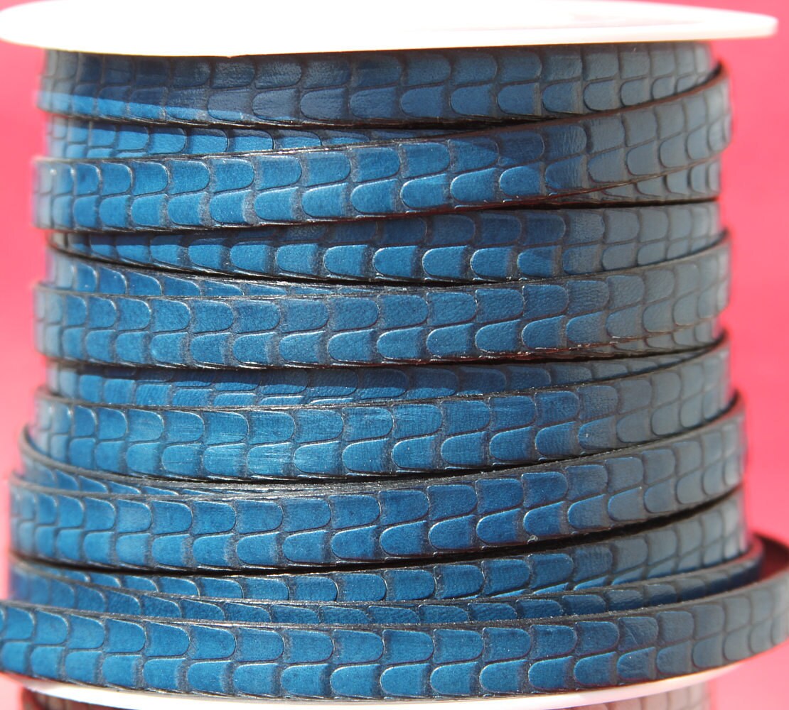 MADE in EUROPE 24'' flat 10mm engraved leather cord, 10mm flat leather