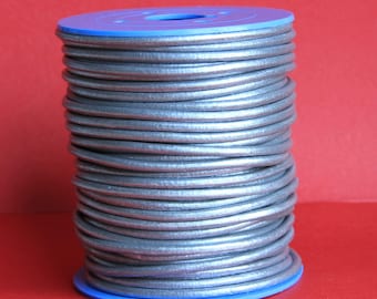 MADE IN SPAIN 6 feet 3mm leather cord, silver leather cord, 3mm round leather cord, (3mtplv)