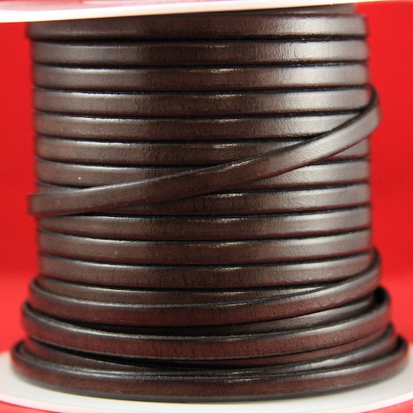 MADE in EUROPE 1 yard of 5mm flat leather cord, genuine leather 5mm strip, brown flat leather cord (221/05/37)
