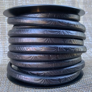 MADE in SPAIN  10x5.5mm licorice leather cord, embossed licorice leather cord, 8&quot; black licorice cord (1MARL10PETNEG)