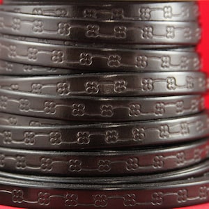 MADE in EUROPE 24&quot; flat leather cord, embossed 10mm dark brown leather cord, genuine leather cord (492/10/02)