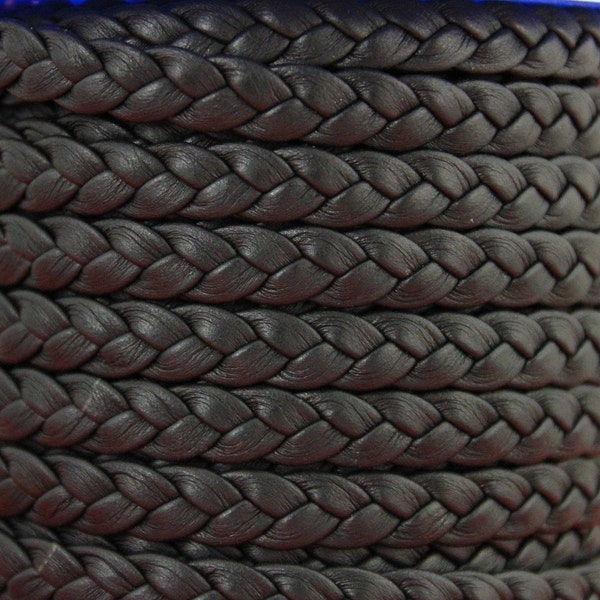 MADE IN SPAIN 24"  flat braided leather cord, jewelry cord, black braided cord (TRP10neg)
