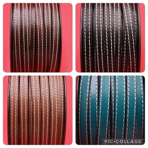 MADE IN SPAIN 24&quot; flat stitched leather cord, 10mm flat leather cord, 10mm stitched leather cord (TCPC10)
