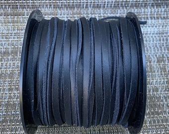 MADE in EUROPE 1 yard of 3mm very soft leather cord, genuine flat 3mm leather cord, 3x1.1mm black flat leather cord