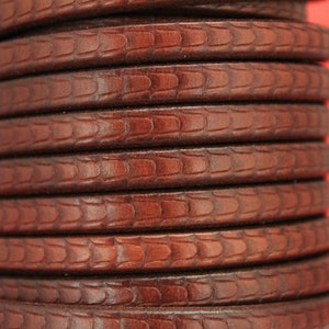 MADE IN SPAIN 8&quot; licorice leather cord, 10x6.6mm reptil skin pattern licorice cord, embossed tobacco licorice cord (694/10/26)