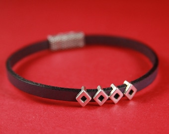 FS0276>>MADE in EUROPE 4 zamak sliders for 5mm cord, flat 5mm cord slider, zamak rombus slider qty4