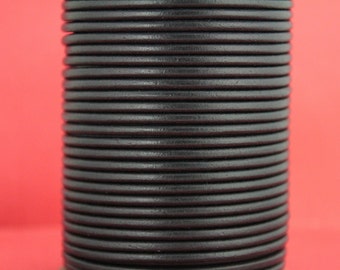 MADE IN SPAIN 1 yard 3.5mm round leather cord, 3.5mm black genuine leather cord (MARR35BLK)