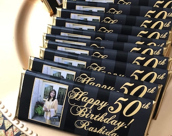 24 pack Personalized 50th birthday favors, 50th birthday party candy wrappers, black and gold party, 40th birthday favors, 50 and fabulous