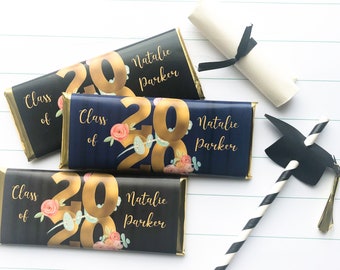 Personalized Graduation party favors, Class of 2024 favors, floral grad favors, graduation candy bar, college graduation, grad party favor