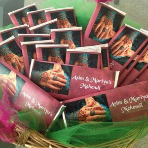 Personalized wedding favors, wedding party favors, henna, bridal shower favor, personalized candy, Muslim wedding, Indian wedding, 24 ct