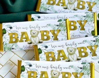 We can bearly wait baby shower favor, bear baby shower favours, bear personalized candy wrapper, unisex baby shower favors, 24 ct