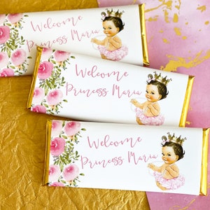24 Princess Baby shower favor, princess birth announcement, princess personalized candy wrapper, princess theme favor, princess party favour