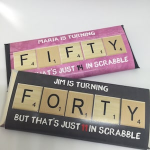 50 and fabulous, 40th birthday favors, Scrabble word gifts, Scrabble art, 50th birthday favors, 60th birthday, 40 birthday,  candy, 24 ct.