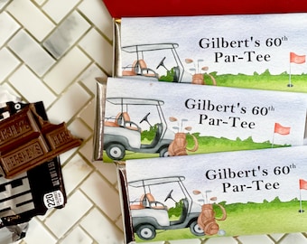 Golf party favors, personalized candy bar wrappers, golf theme party favor, 60th birthday favours, 70th birthday favors for men,