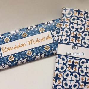 Moroccan party, Turkish theme, Blue and white, Moroccan paper, personalized candy wrappers, Islamic gifts, Moroccan tiles, Ramadan, Eid