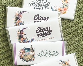 24 floral crescent Ramadan candy wrappers, Ramadan party favor, Eid party favor, Ramadan candy, Eid chocolate, Ramadan gift, Iftar favors