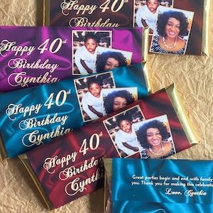 Personalized 50th birthday favors, photo favors, 40th birthday party candy wrappers, milestone birthday favors, 40th birthday favors