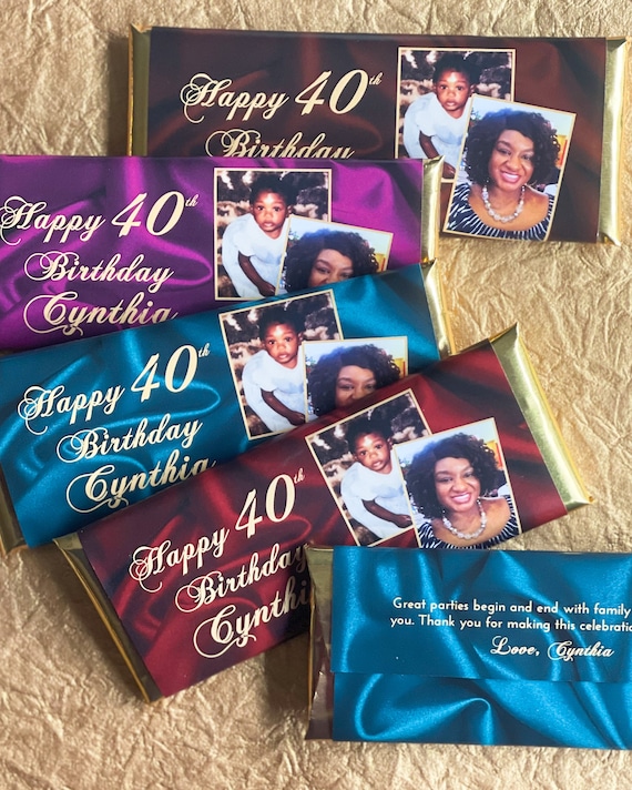 Personalized 50th birthday favors, photo favors, 40th birthday party candy wrappers, milestone birthday favors, 40th birthday favors