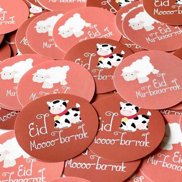 Pack of 20 Eid ul Adha stickers, Eid mubarak stickers, Eid moobarak, Eid ul azha stickers, Eid mubaarak stickers, Eid cow sheep stickers