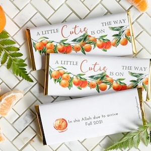 Cutie baby shower favors, cutie on the way baby shower, cutie theme party favors, personalized candy bar wrappers, unisex baby shower favor