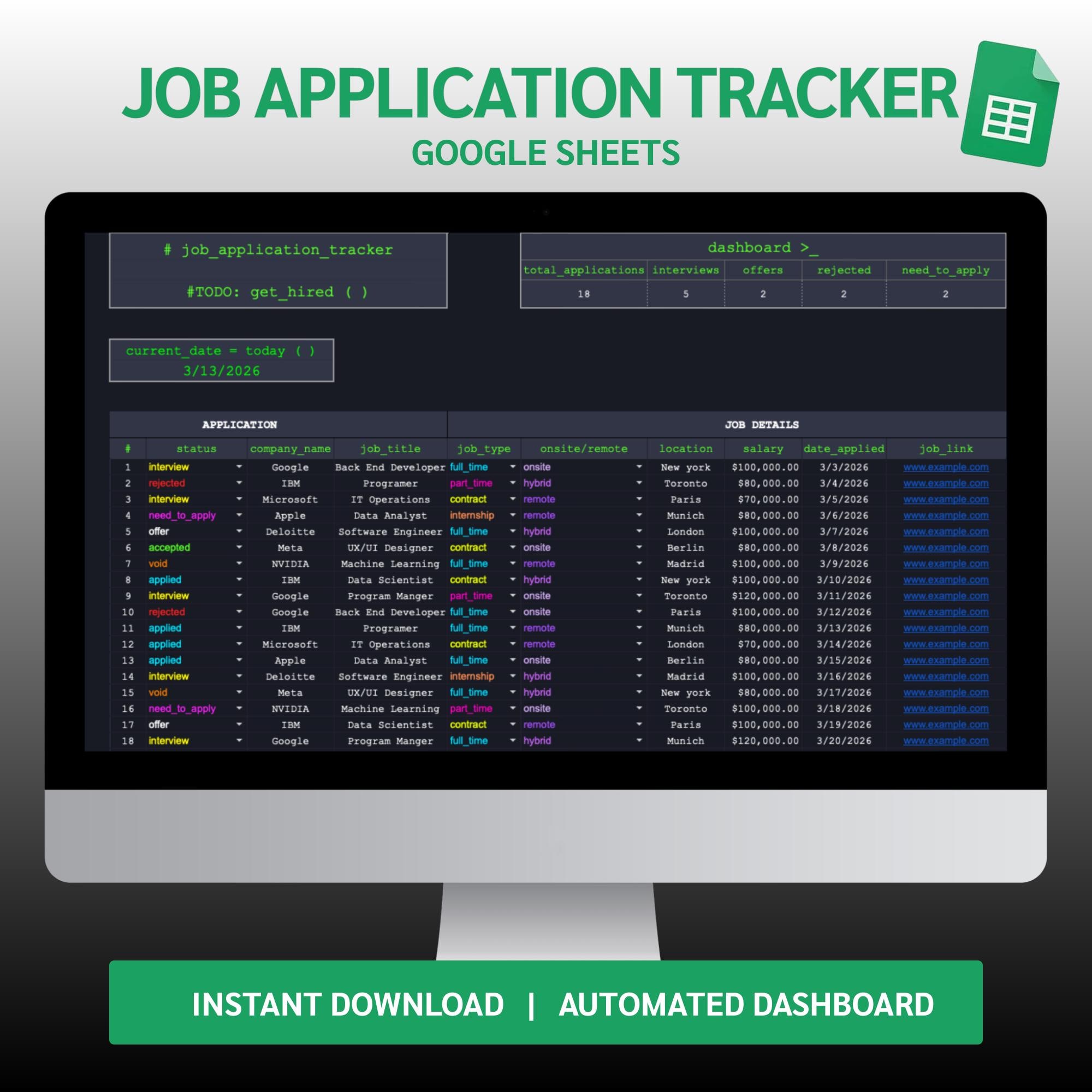 Job Application Tracker Spreadsheet | Coding Style for Job Applications ...