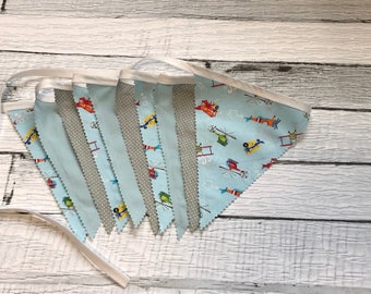 AIRPLANE AND HELICOPTER Bunting Banner Garland,Photo Prop Backdrop,Flag Pendant Banner,Nursery Wall Decor,Boy's Bedroom Decor,Blue and Gray