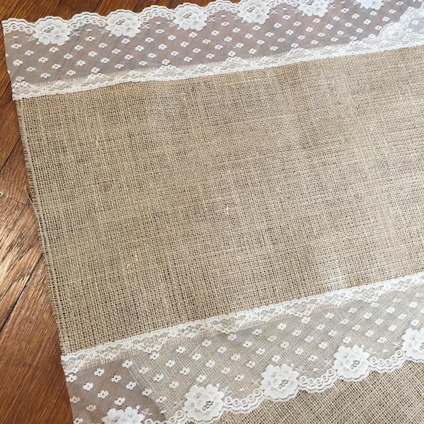 BURLAP AND LACE Table Runner,Burlap Linen Runner,Dining Room Table Runner,Wedding Table,Reception Table Decor,Home Decor,Country,Rustic