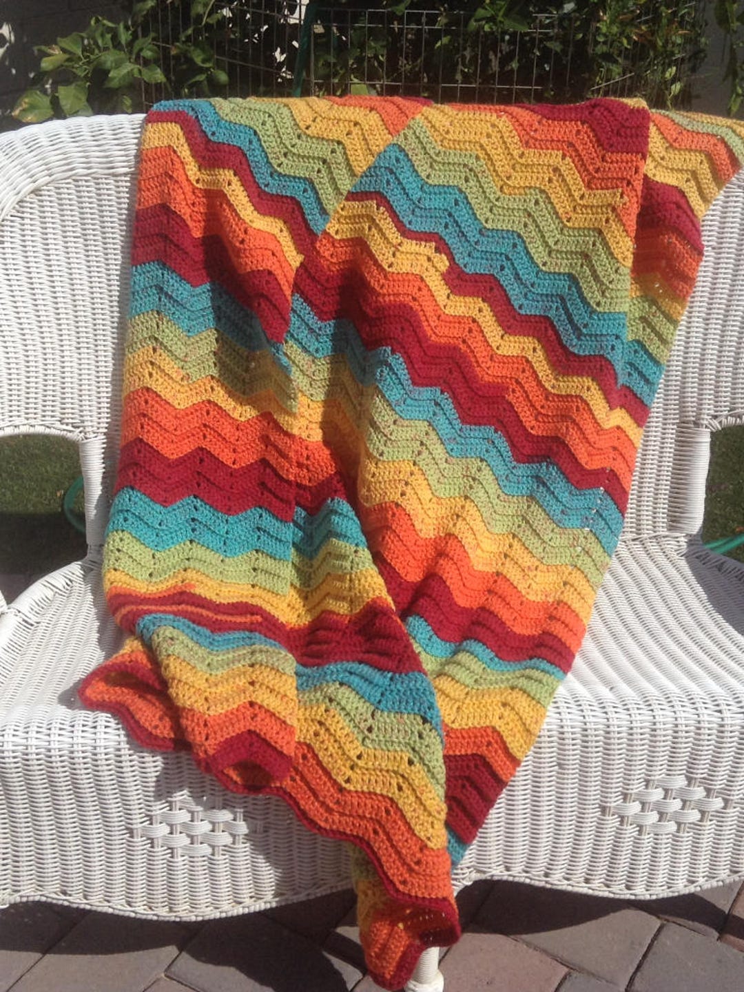 Hand Crocheted Ripple Afghan: Tropical Sunset Colors, Acrylic Wool ...