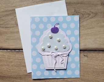 Blue Purple Cupcake Card / Cute Cupcake Card / Birthday Card / Blank Cards / Baby Shower Card / Congrats Card / Holiday Card