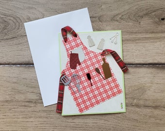 Kitchen Apron Utensils Card / Baking Cards / Cooking Cards / Food Cards / Farmer Market / Treat Tags / Handmade A2 Size Card