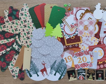 60 Assorted Advent Calendar Christmas Scrapbook Pieces - Scrap Bundle Paper Pack/Destash /Mixed Grab bag/Collage/Bullet Journal/Journals/DIY