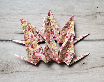 6 Large Floral Pattern Paper Cranes for Weddings / Birthdays / Party Favors / Gifts