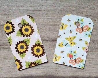 15 Floral Gift Tags / Dandelion Tags / Butterfly Bee Tags / Fun Tags / Party Favor Tags / Birthday Party Tags / Price Tags