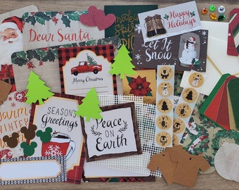 50 Assorted Christmas Scrapbook Pieces - Scrap Bundle Paper Pack/Destash/Mixed Grab bag/Collage/Bullet Journal/Junk Journals/DIY/Treat Boxes