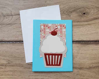 Blue Red Candy Cupcake Card / Cute Cupcake Card / Birthday Card / Blank Cards / Baby Shower Card / Congrats Card / Holiday Card