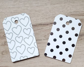 Grey Hearts & Silver Polka Dots Gift Tags / Fun Tags / Party Favor Tags / Birthday Party Tags / Price Tags