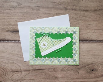 Green Plaid Shoe Card / Blank Card / Birthday Card / Baby Shower Card / Congrats Card / Holiday Card / Runner's Card / Running Shoes