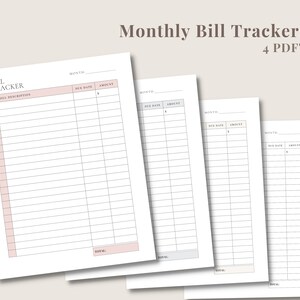 Bill Tracker Payment Planner Printable | Monthly Quarterly Yearly Bill ...