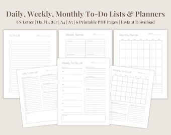 Dagelijks Wekelijks Maandelijks Takenlijst Planner Afdrukbaar | Dagplanner | Weekplanner | Maandplanner | Insteekkaarten voor planners | Digitale download