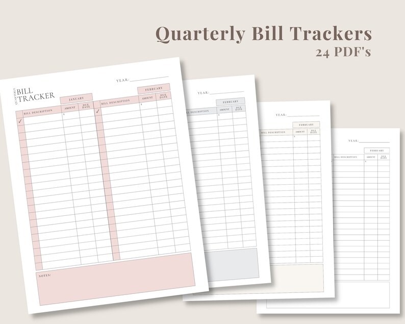 Bill Tracker Payment Planner Printable | Monthly Quarterly Yearly Bill ...