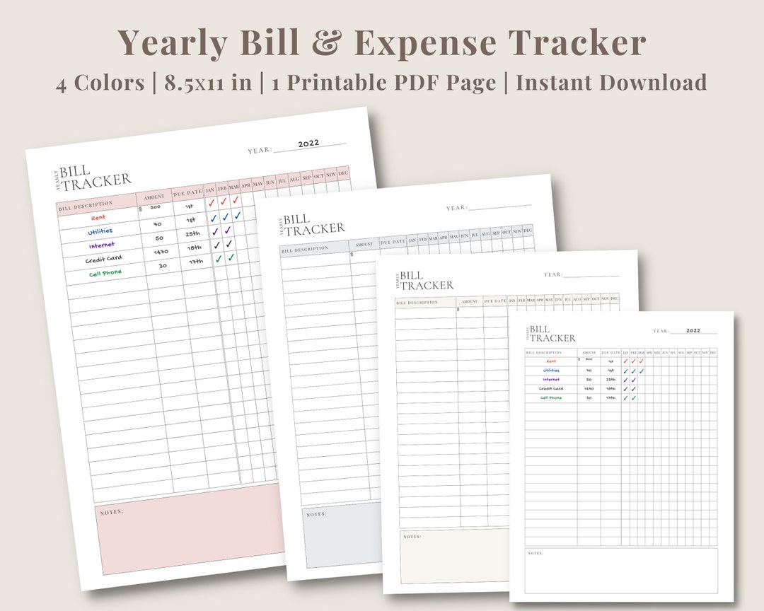 Yearly Bill Tracker | Bill Payment Tracker | Finance Planner | Bill ...